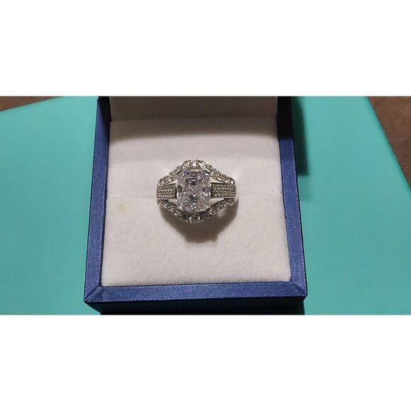 NEW~7.83 Carat Crushed Ice Sim Diamond Bridal Ring Sz 8~Platinum/.925 Sterling - Picture 1 of 4